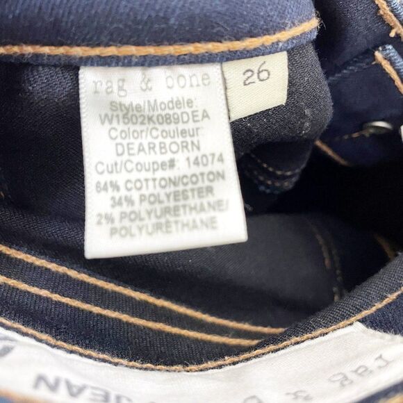 Rag & Bone Mid Rise Skinny Jeans Raw Hem Dark Wash Blue Size 26 Stretch - Picture 7 of 7